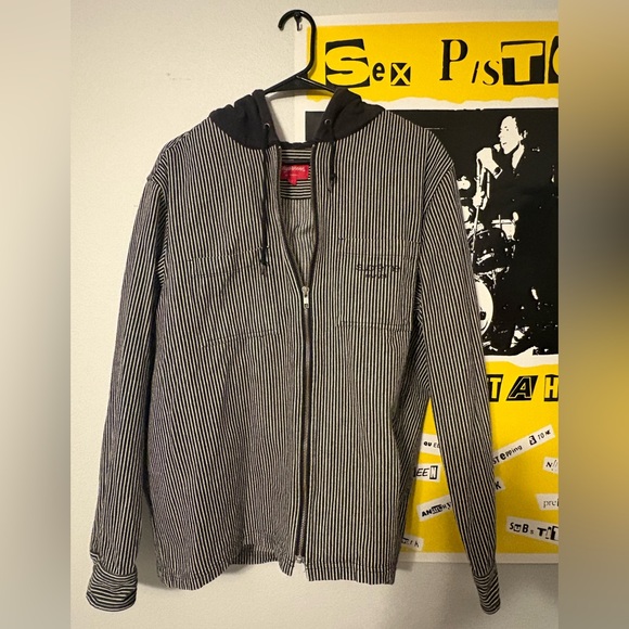Supreme Striped Denim Hooded Zip Up Jacket - Picture 1 of 5